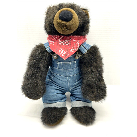 VTG Build A Bear Cub Med Size 19" Brown Plush Overalls Bandana NO BAB 0n Paws - Picture 1 of 9